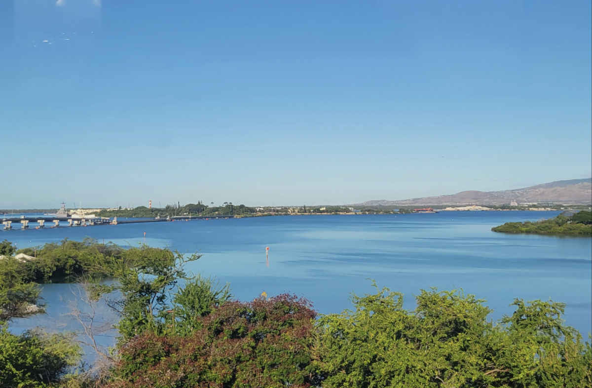 A view of Pearl Harbor (Puʻuloa) from the rail, a few days after the RIMPAC maritime exercises concluded on August 2, 2024. 